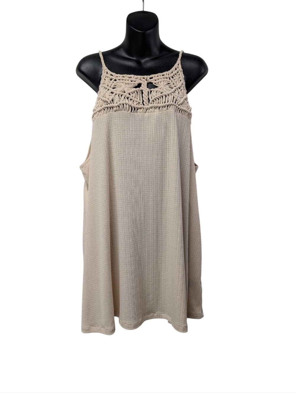 Torrid Beige Crochet Yoke Tank Dress Size 3 Plus Soft Stretch Pockets